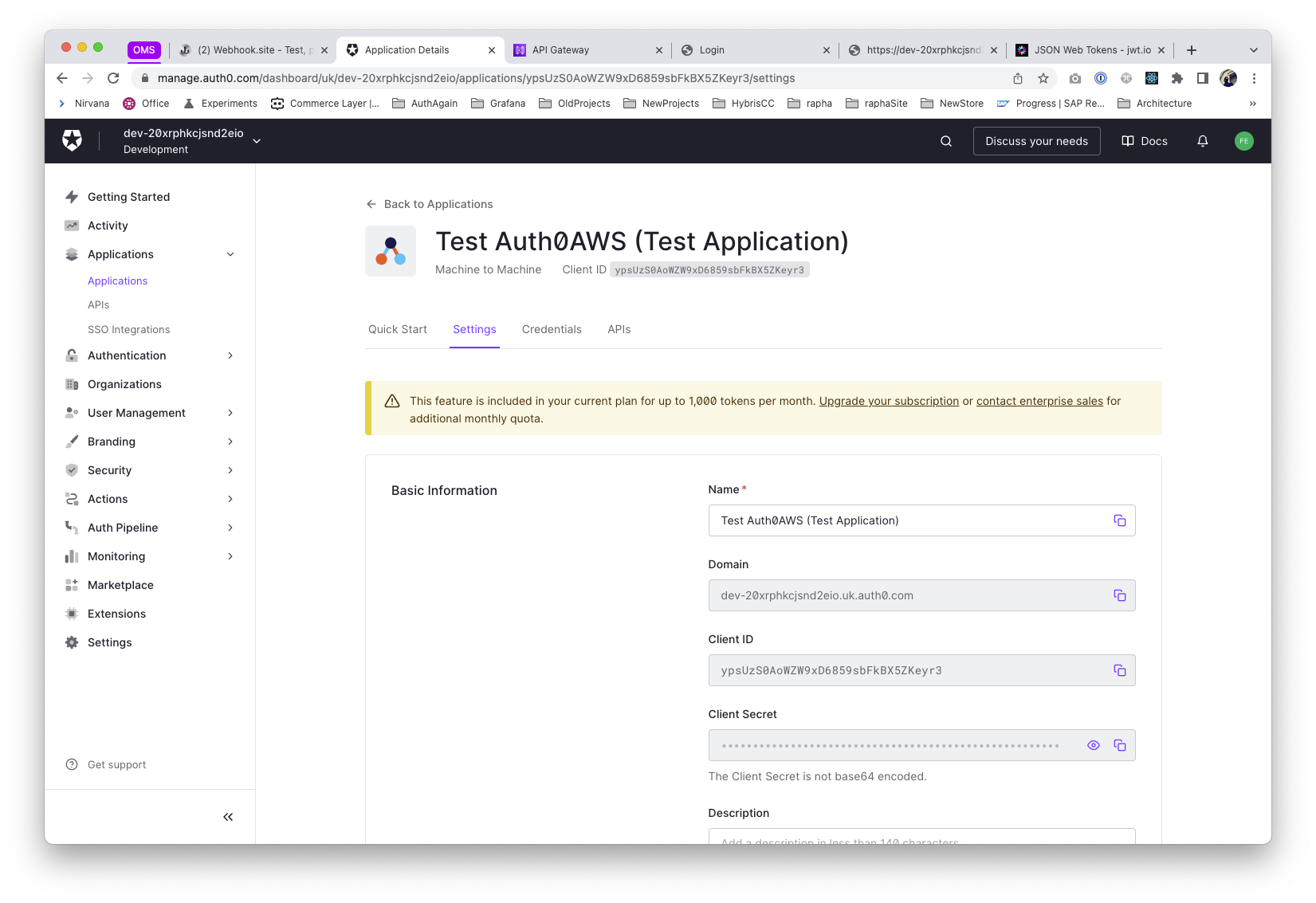 Auth0 App configuration - default
