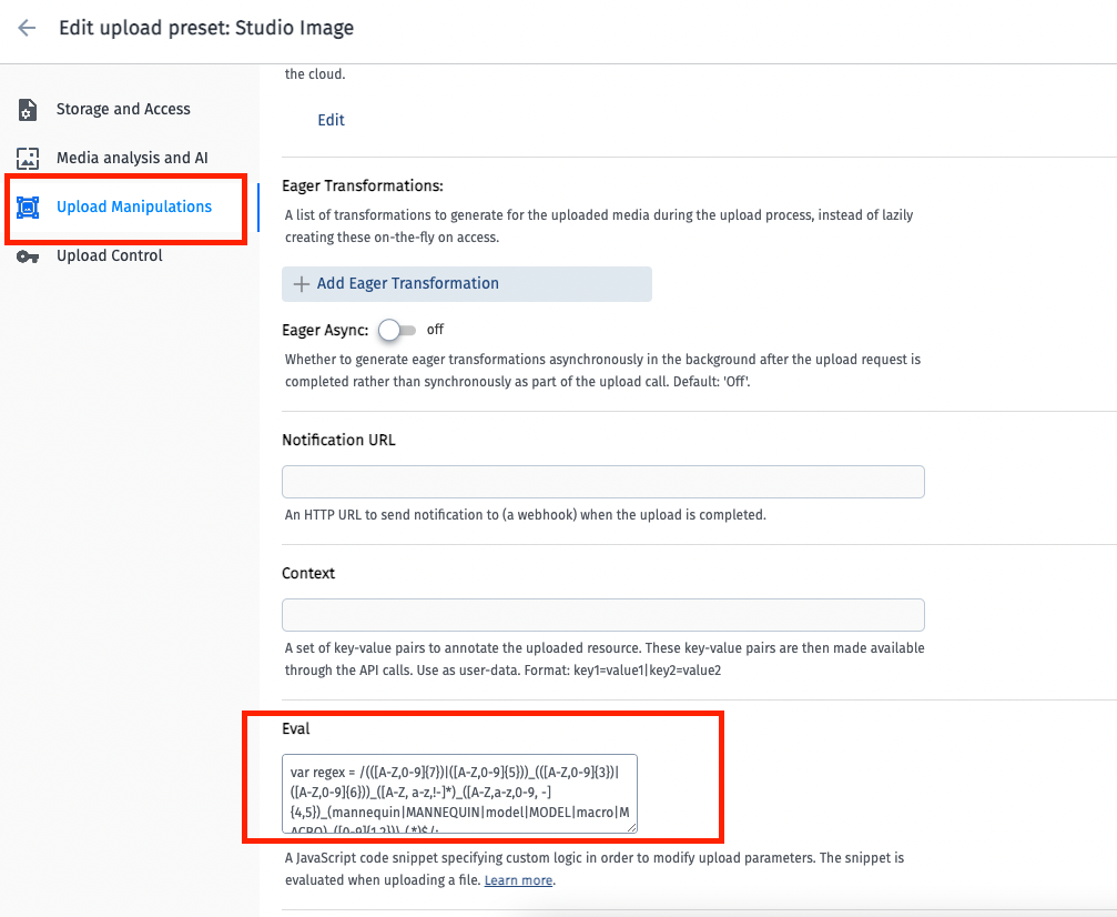 Cloudinary upload presets UI