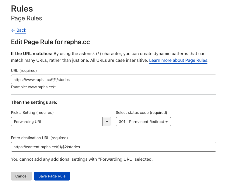 page rule for new stories pages