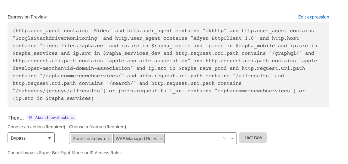Rapha main site firewall rule